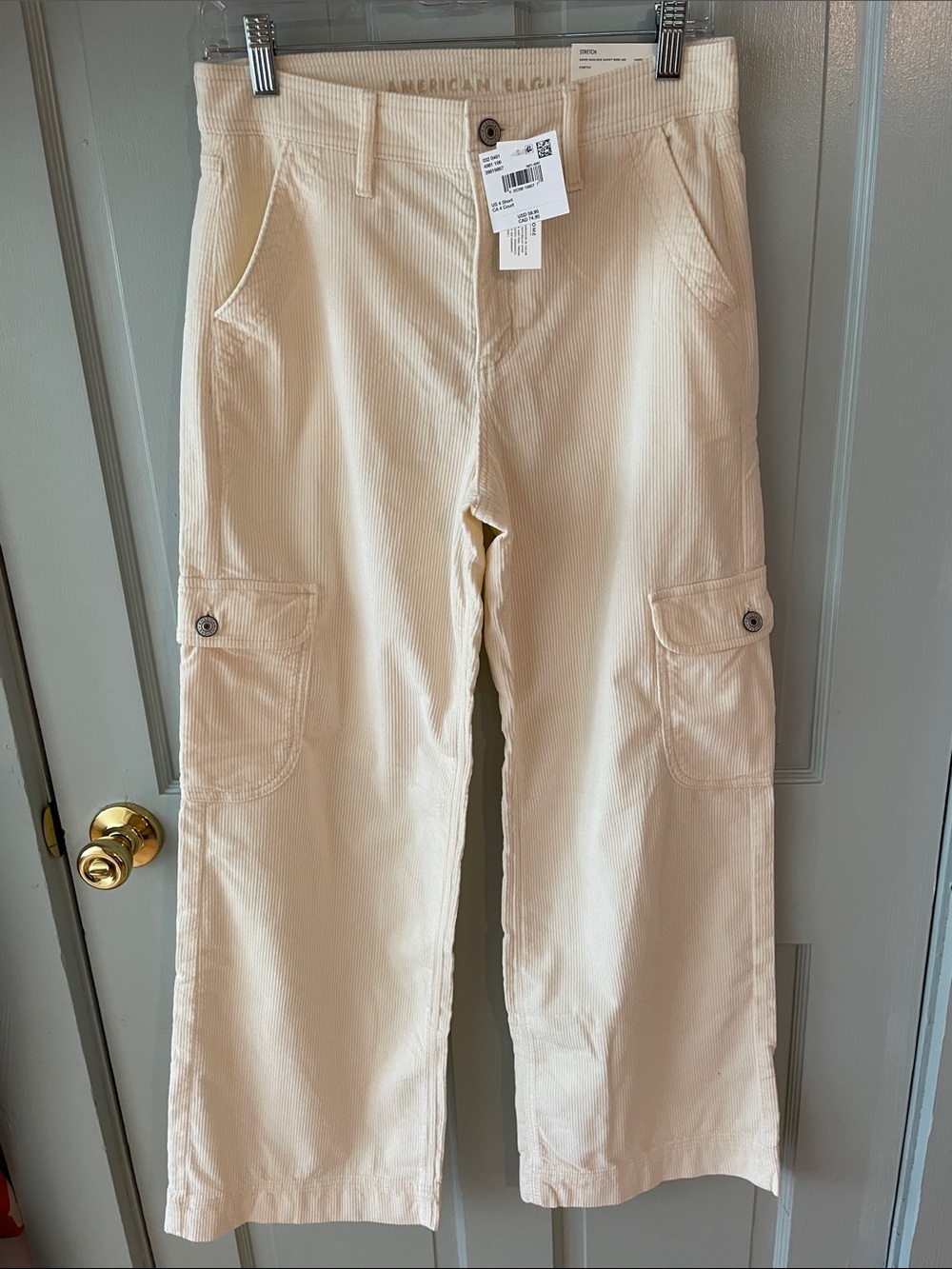 American Eagle Women’s Corduroy Pants Dreamy Drape Baggy Cream 4 NWTS